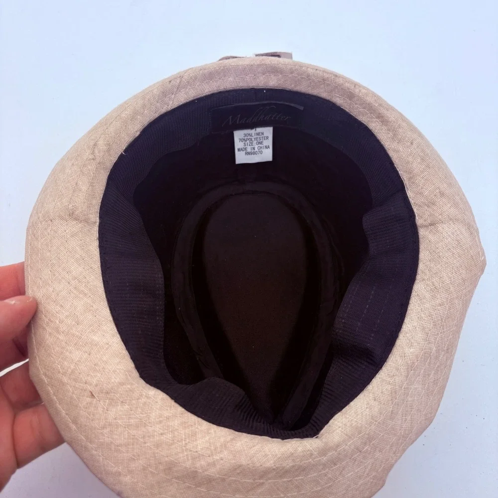 Madd Hatter Women's Beige Linen Blend Fedora Hat One Size‎ Floral Accent NWT